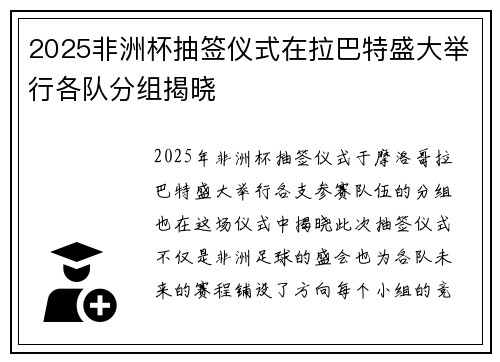 2025非洲杯抽签仪式在拉巴特盛大举行各队分组揭晓